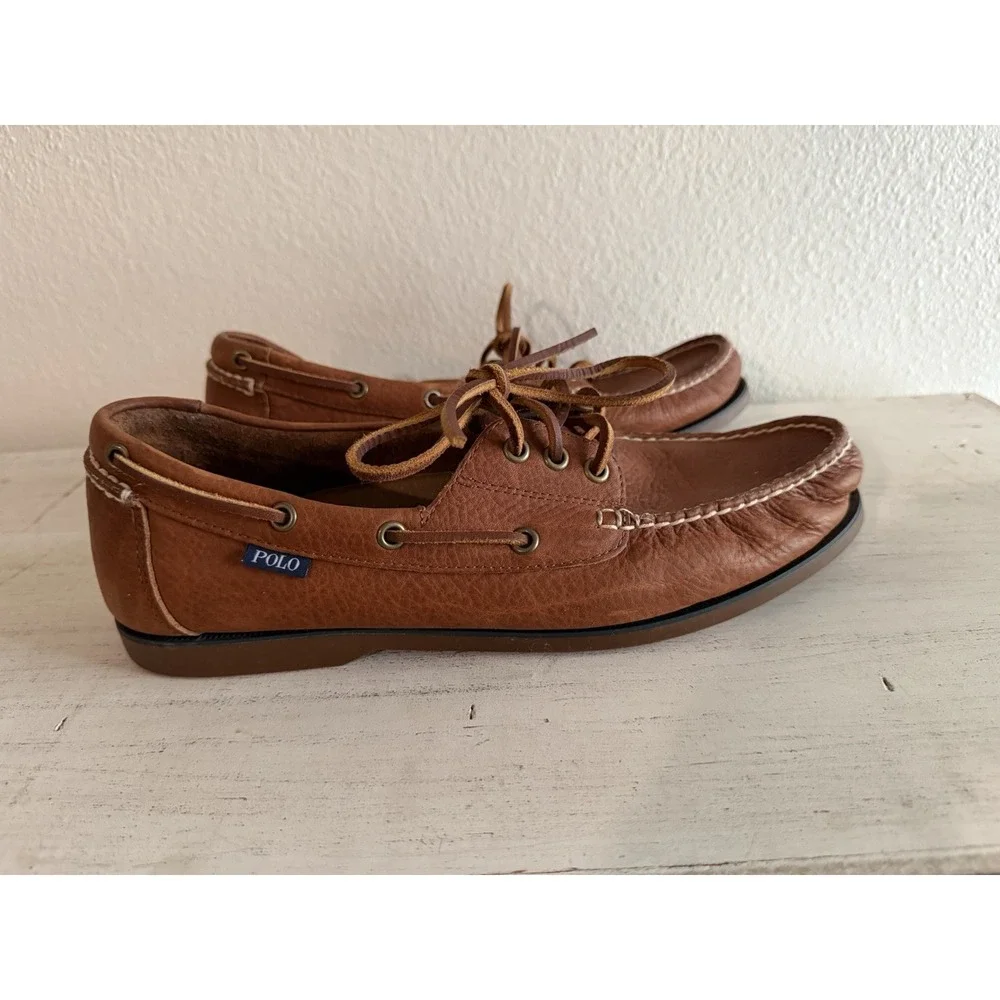 POLO RALPH LAUREN Men's Bienne Oil‎ Tumbled Leather Boat Shoes Tan US 11